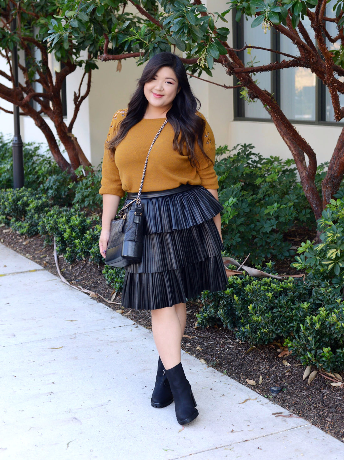 MUSTARD AND FAUX LEATHER BY NHA KHANH - Curvy Girl Chic